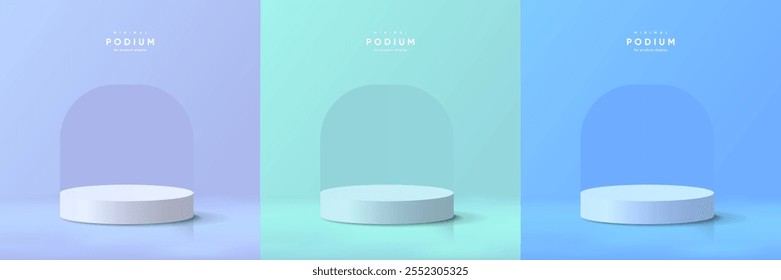 3D empty round podium mockup for showing any product. Abstract minimal geometric podium composition. Like scene, studio, showroom, showcase