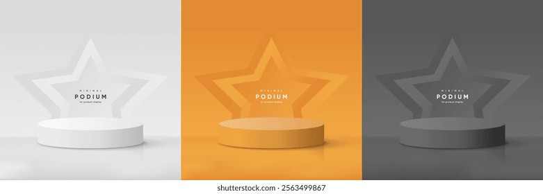 3D empty round podium mockup for showing any product. Abstract minimal geometric podium composition. Like scene, studio, showroom, showcase