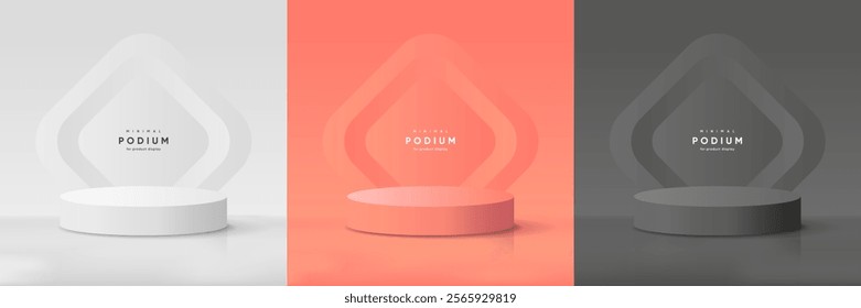 3D empty round podium mockup for showing any product. Abstract minimal geometric podium composition. Like scene, studio, showroom, showcase