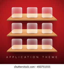 3d Empty Shelf For Application Buttons : Vector illustration.
