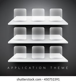 3d Empty Shelf For Application Buttons : Vector illustration.