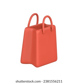 3d empty shopping bag, handbag in cartoon style. Discount, promotion, sale, shopping concept. Vector illustration.