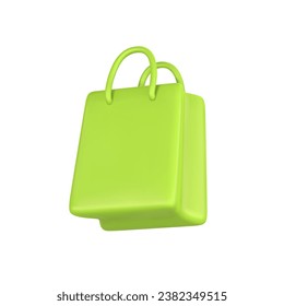 3d empty shopping bag, handbag in cartoon style. Discount, promotion, sale, shopping concept. Vector illustration.