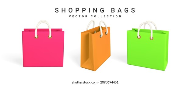 3d empty shopping bags on a white background. Shopping concept. Vector illustration.