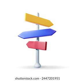 3D Empty Signpost with Directions Isolated. Signboard or Guidepost Render Icon. Road Information, Direction, Arrow. Guide Post. Choice Concept. Vector Illustration