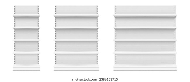 3D Empty Store Shelves Isolated On White Background. EPS10 Vector