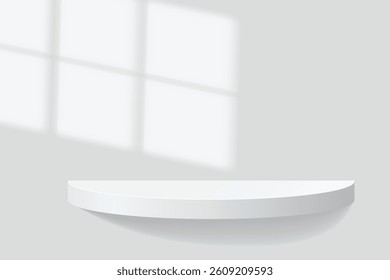 3D Empty Studio wall room with cylinder pedestal podium and lighting minimal backdrop. Display pedestal mockup scene stage for presentation product cosmetic, stand, showcase, exhibition. Vector
