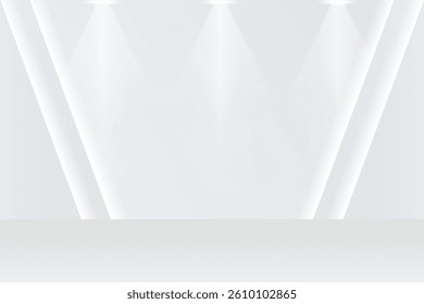 3D Empty Studio wall room with lighting minimal background. Display  mockup scene stage for presentation product cosmetic, stand, showcase, backdrop, exhibition, fashion display. Vector illustrator
