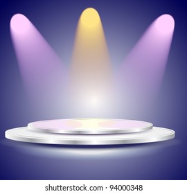 3d Empty white podium with color light,vector  illustration