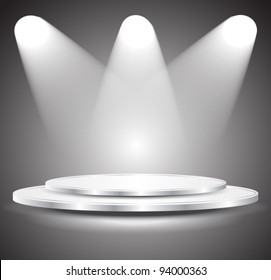 3d Empty white podium with light, vector illustration