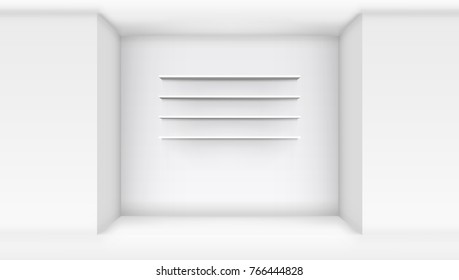 3D Empty White Shop Shelf On Wall. EPS10 Vector