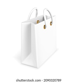 3d empty white shopping bag isolated on white background. Shopping concept. Vector illustration.