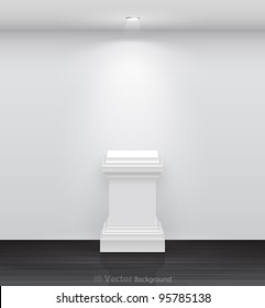 3d Empty white stand for your exhibit. Vector illustration.
