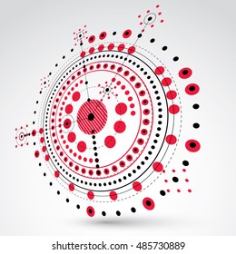 3d engineering technology vector backdrop. Futuristic technical plan in red color, mechanism. Mechanical scheme, dimensional abstract industrial design can be used as website background.