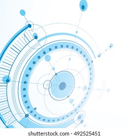 3d engineering technology vector backdrop. Futuristic technical plan, mechanism. Blue mechanical scheme, dimensional abstract industrial design can be used as website background.