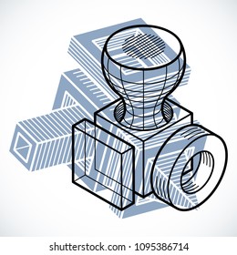 3D engineering vector, abstract shape made using cubes and geometric forms.
