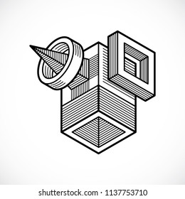 3D engineering vector, abstract shape made using cubes and geometric forms.