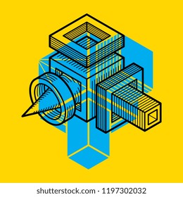 3D engineering vector, abstract shape made using cubes and geometric forms.