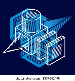 3D engineering vector, abstract shape made using cubes and geometric forms.