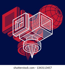 3D engineering vector, abstract shape made using cubes and geometric forms.