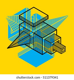 3D engineering vector, abstract shape made using cubes and geometric forms.
