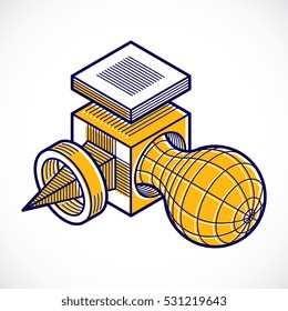 3D engineering vector, abstract shape made using cubes and geometric forms.