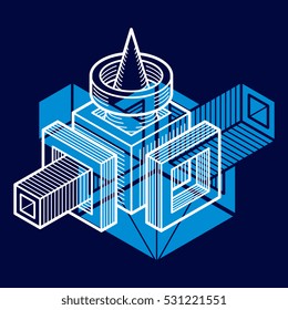 3D engineering vector, abstract shape made using cubes and geometric forms.