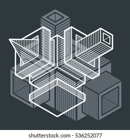 3D engineering vector, abstract shape made using cubes and geometric forms.