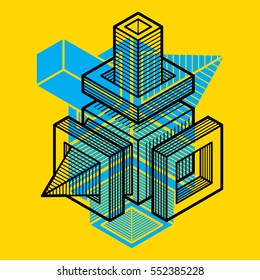 3D engineering vector, abstract shape made using cubes and geometric forms.