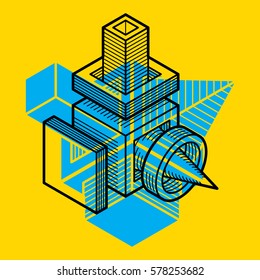 3D engineering vector, abstract shape made using cubes and geometric forms.