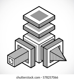 3D engineering vector, abstract shape made using cubes and geometric forms.
