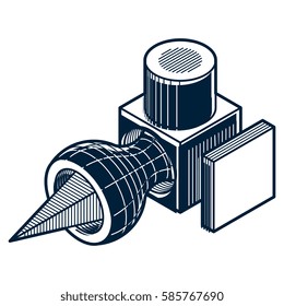 3D engineering vector, abstract shape made using cubes and geometric forms.