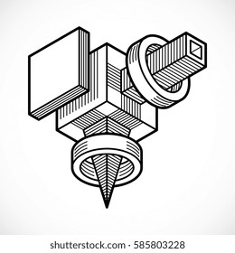 3D engineering vector, abstract shape made using cubes and geometric forms.
