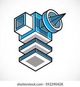 3D engineering vector, abstract shape made using cubes and geometric forms.