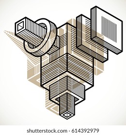3D engineering vector, abstract shape made using cubes and geometric forms.
