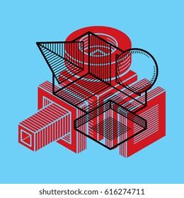3D engineering vector, abstract shape made using cubes and geometric forms.