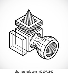 3D engineering vector, abstract shape made using cubes and geometric forms.