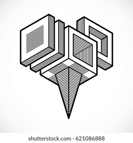 3D engineering vector, abstract shape made using cubes and geometric forms.