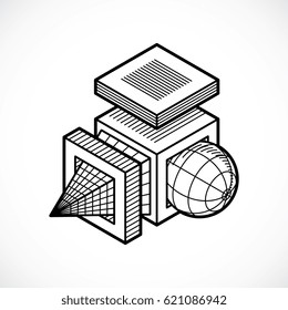 3D engineering vector, abstract shape made using cubes and geometric forms.