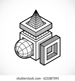 3D engineering vector, abstract shape made using cubes and geometric forms.