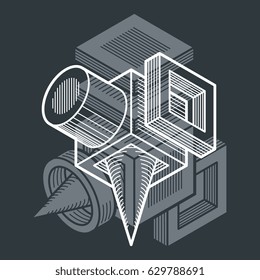 3D engineering vector, abstract shape made using cubes and geometric forms.