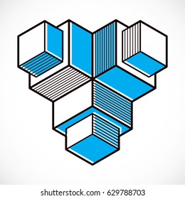 3D engineering vector, abstract shape made using cubes and geometric forms.