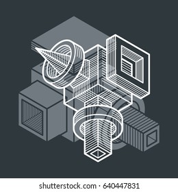 3D engineering vector, abstract shape made using cubes and geometric forms.