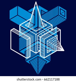 3D engineering vector, abstract shape made using cubes and geometric forms.