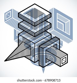 3D engineering vector, abstract shape made using cubes and geometric forms.