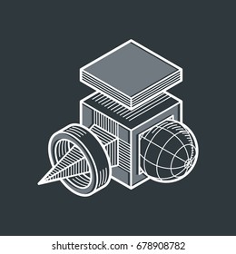 3D engineering vector, abstract shape made using cubes and geometric forms.