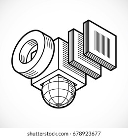 3D engineering vector, abstract shape made using cubes and geometric forms.