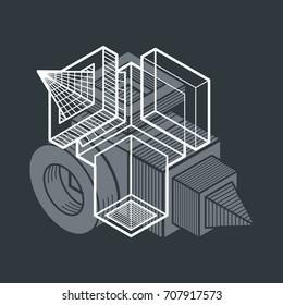 3D engineering vector, abstract shape made using cubes and geometric forms.