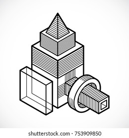 3D engineering vector, abstract shape made using cubes and geometric forms.
