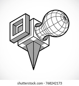 3D engineering vector, abstract shape made using cubes and geometric forms.